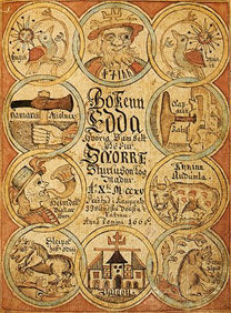 Couverture d'un manuscrit de l'Edda de Snorri illustré par Ólafur Brynjúlfsson en 1760